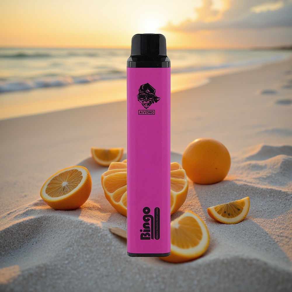 Aivono AIM BINGO 4000 Puffs Izmērs 21×123mm 10ml Apelsīna Marakuja Gvava 0/2/5%