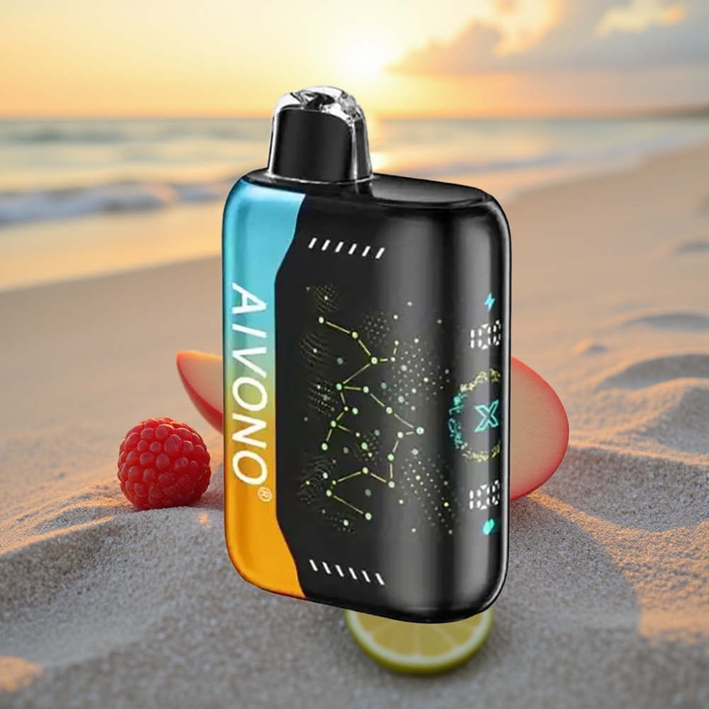 Aivono AIM BOOM 25000 Pūfu Vienreizējās lietošanas vape Aveņu Persiku Laišu