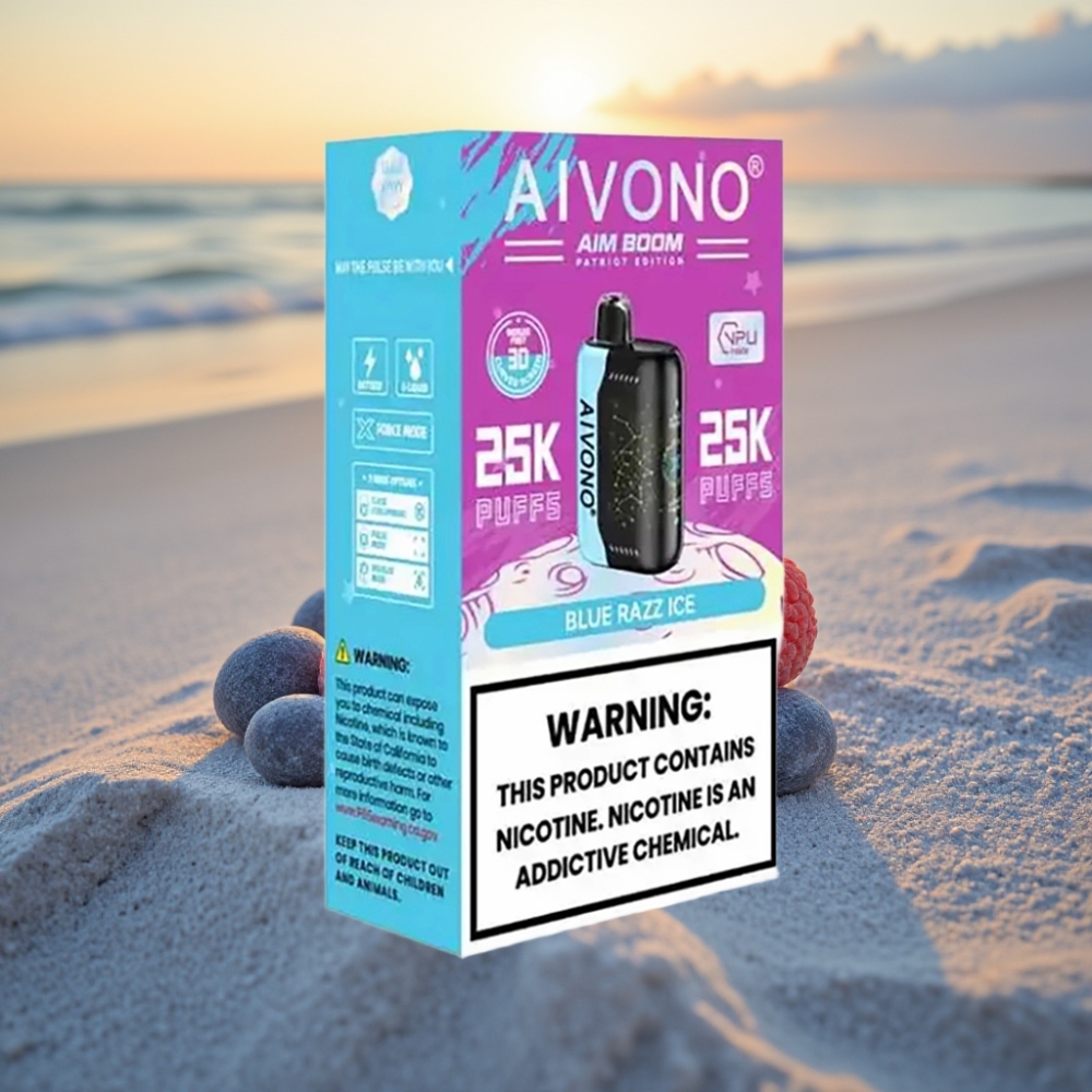 Aivono AIM BOOM 25000 Puffs Vienreizējās lietošanas vape Zilā Aveņu Ledus 0%-5%, 28ml, 650mAh