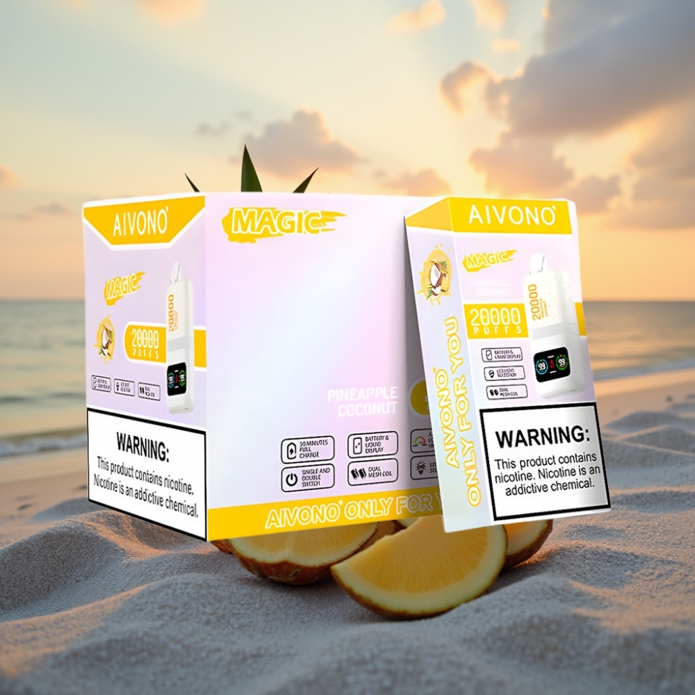 Aivono AIM MAGIC 20000 Puffs Vienreizējās lietošanas vape Ananāsu kokosrieksts, 26ml, 5% Nikotīns, LCD, Type-C