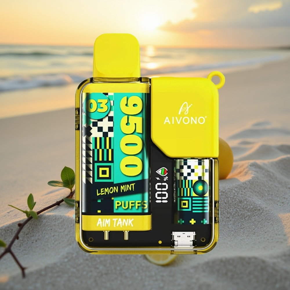 Aivono AIM-TANK 9500 Pūšu Vienreizējās lietošanas vape Citronu Mētra, 18ml, 650mAh, LCD, 1.2ohm