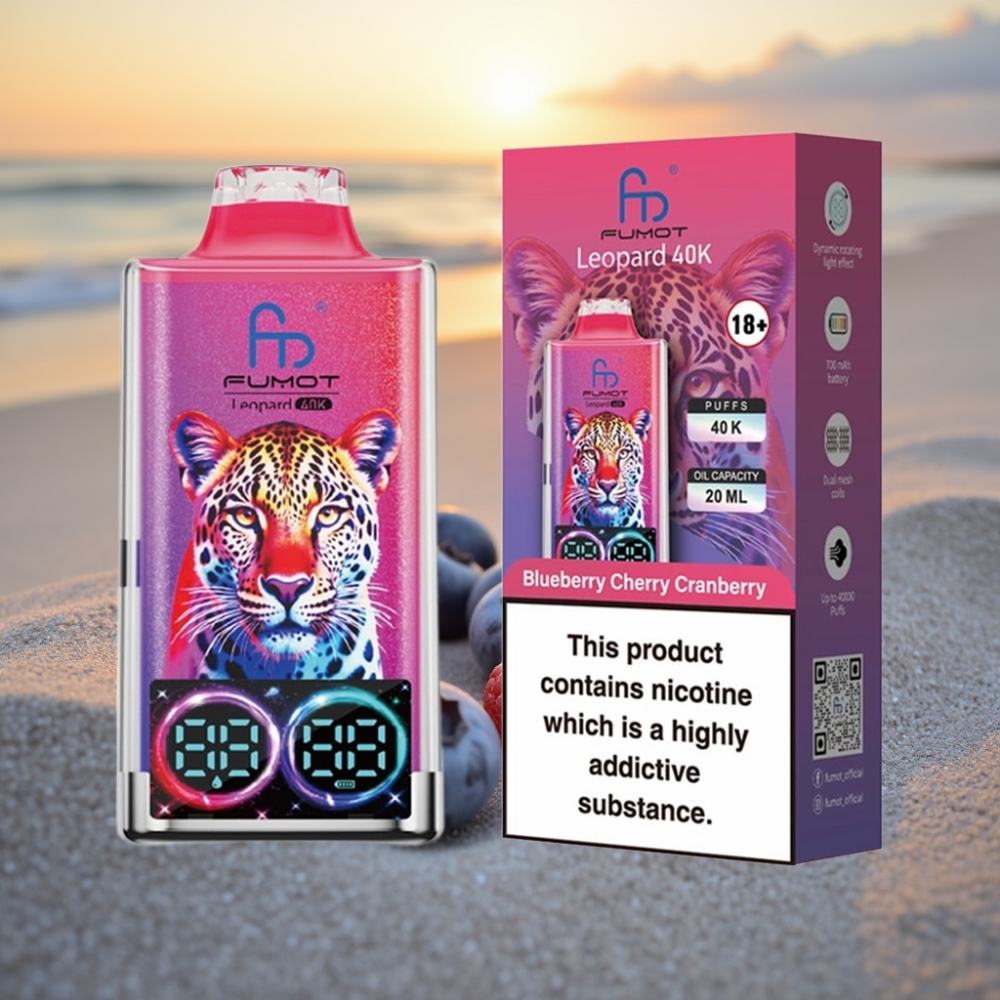 Fumot Leopard 40K Puffs Vienreizējās lietošanas vape Melleņu Ķiršu Dzērveju, 0-5% Nikotīna, 700mAh, Type-C