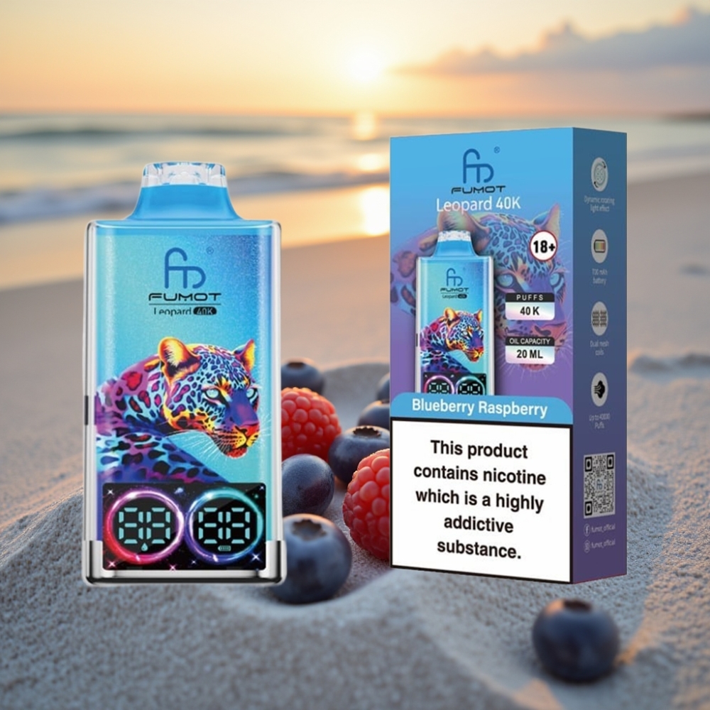 Fumot Leopard 40K Puffs Vienreizējās lietošanas vape Zemenes Aveņu, 0-5% Nikotīns, 700mAh, Type-C