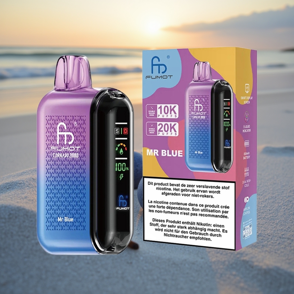 Fumot Tornado 20000 Puffs Vienreizējās lietošanas vape 20ml 850mAh Dual Mesh Coil Zilais
