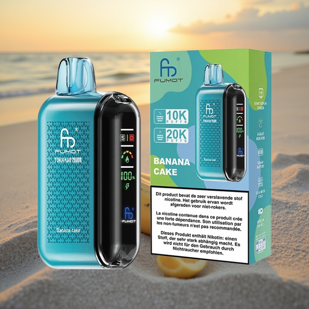 Fumot Tornado 20000 Puffs Vienreizējās lietošanas vape Banānu Kūka, Dual Mesh Coil, 20ml, 850mAh