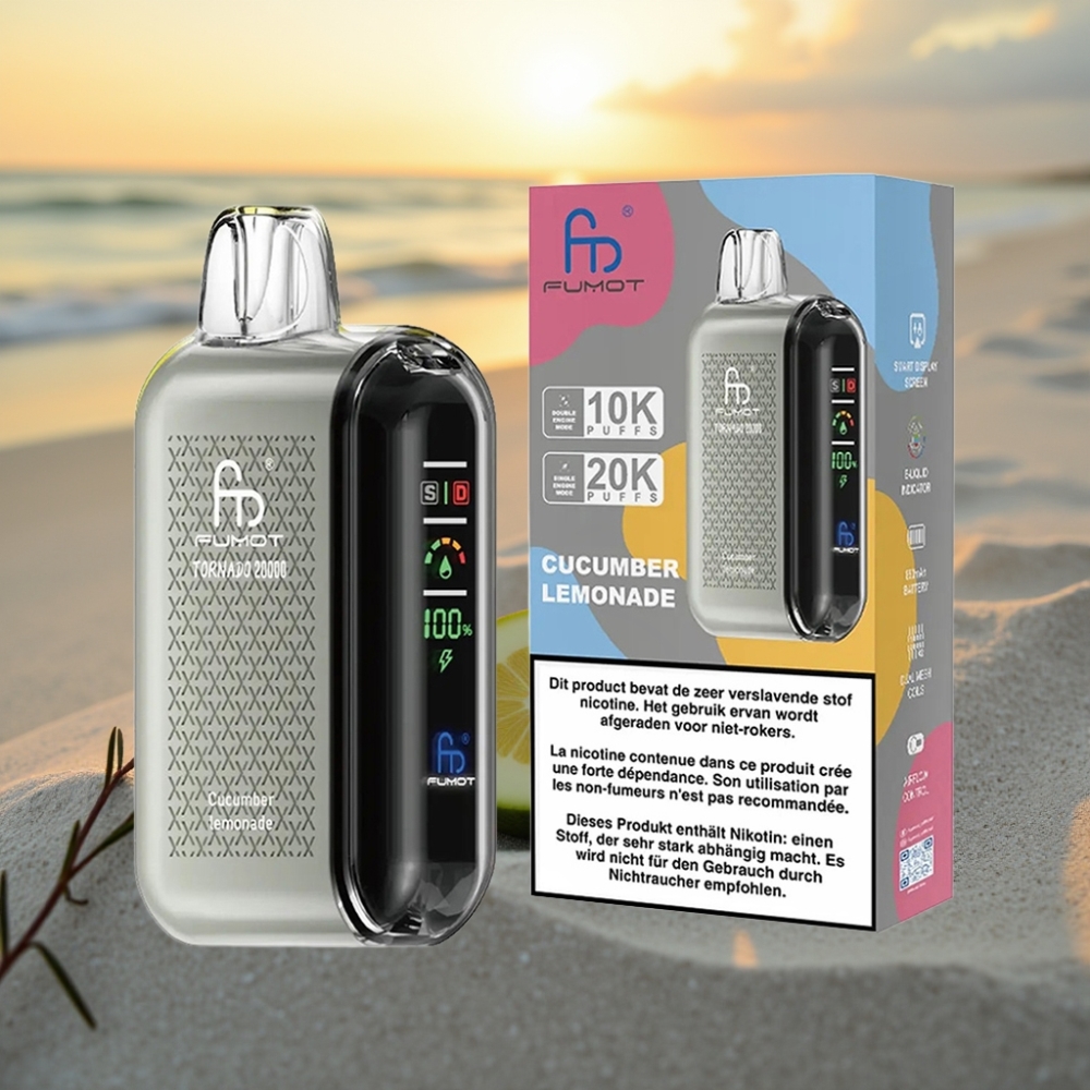 Fumot Tornado 20000 Puffs Vienreizējās lietošanas vape Gurkmežu Limonāde, Dual Mesh Coil, 20ml, 850mAh, 2% Nikotīns