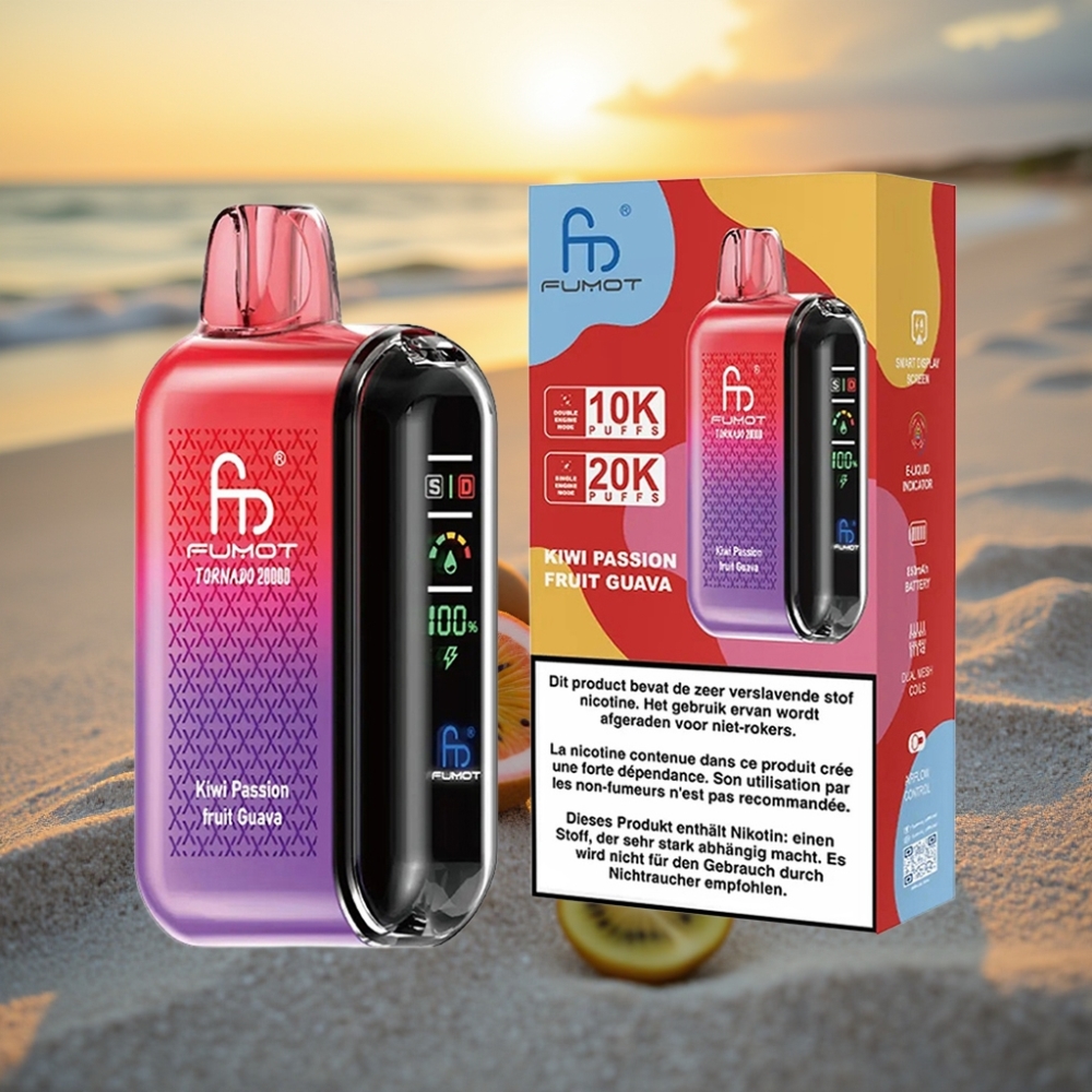Fumot Tornado 20000 Puffs Vienreizējās lietošanas vape Kiwi Marakuja Guava, Dual Mesh Coil, 20ml, 850mAh