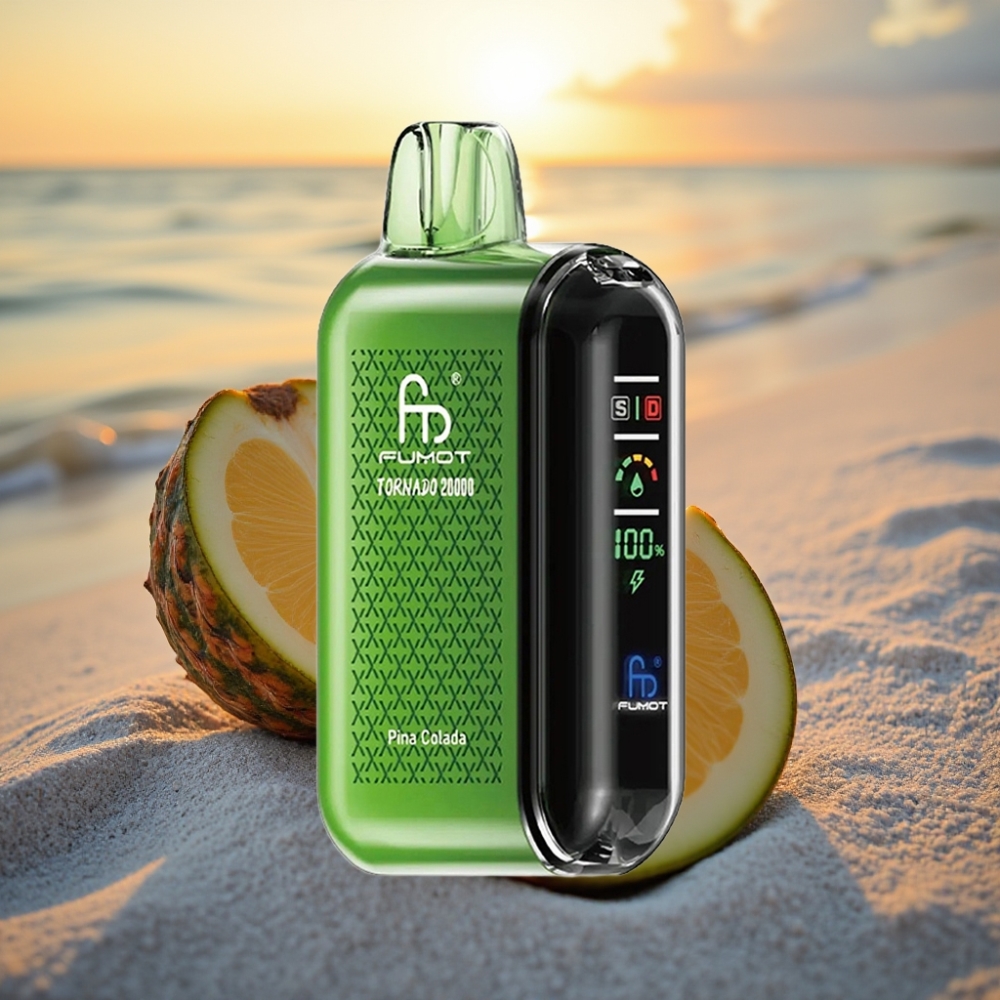 Fumot Tornado 20000 Puffs Vienreizējās lietošanas vape Pina Kolāda, Dual Mesh Coil, 20ml, 850mAh, Smart Display, Airflow Control, 2% Nikotīns