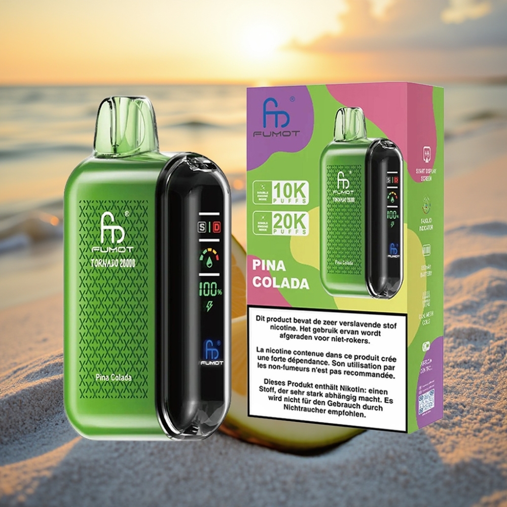 Fumot Tornado 20000 Puffs Vienreizējās lietošanas vape Pina Kolāda, Dual Mesh Coil, 20ml, 850mAh, Smart Display, Airflow Control, 2% Nikotīns