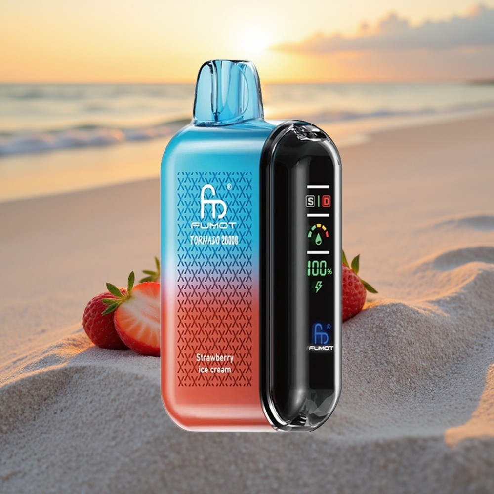 Fumot Tornado 20000 Puffs Vienreizējās lietošanas vape Zemeņu Saldējums, Dual Mesh Coil, 20ml, 850mAh