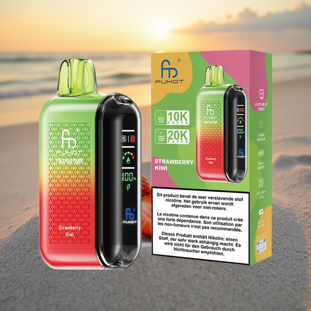 Fumot Tornado 20000 Puffs Vienreizējās lietošanas vape Zemeņu Ķīviņa, Dual Mesh Coil, 20ml, 850mAh