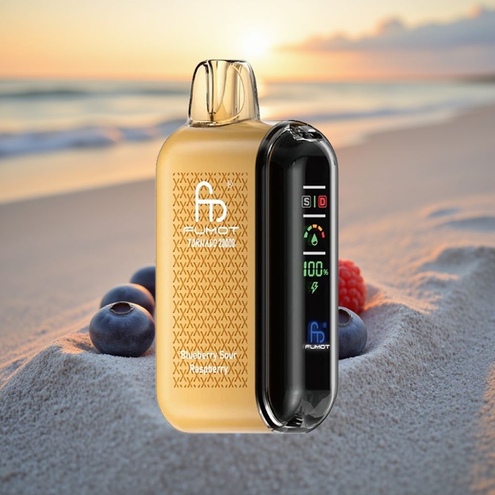 Fumot Tornado 20000 Puffs Vienreizējās lietošanas vape Zilā Melle Skābā Avene, Dual Mesh Coil, 20ml, 850mAh, 2% Nikotīns