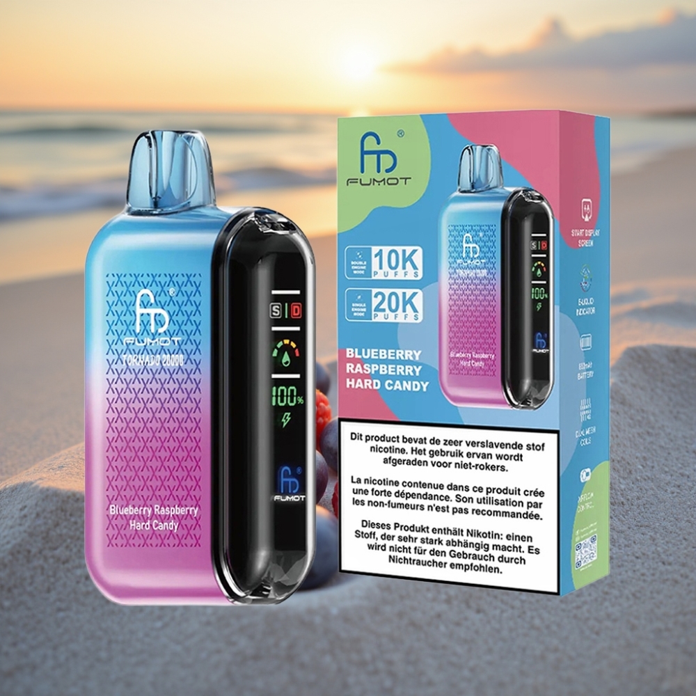 Fumot Tornado 20000 Puffs Vienreizējās lietošanas vape Zilene Aveņu Sīkšķu Konfekte, Dual Mesh Coil, 20ml, 850mAh, Smart Display