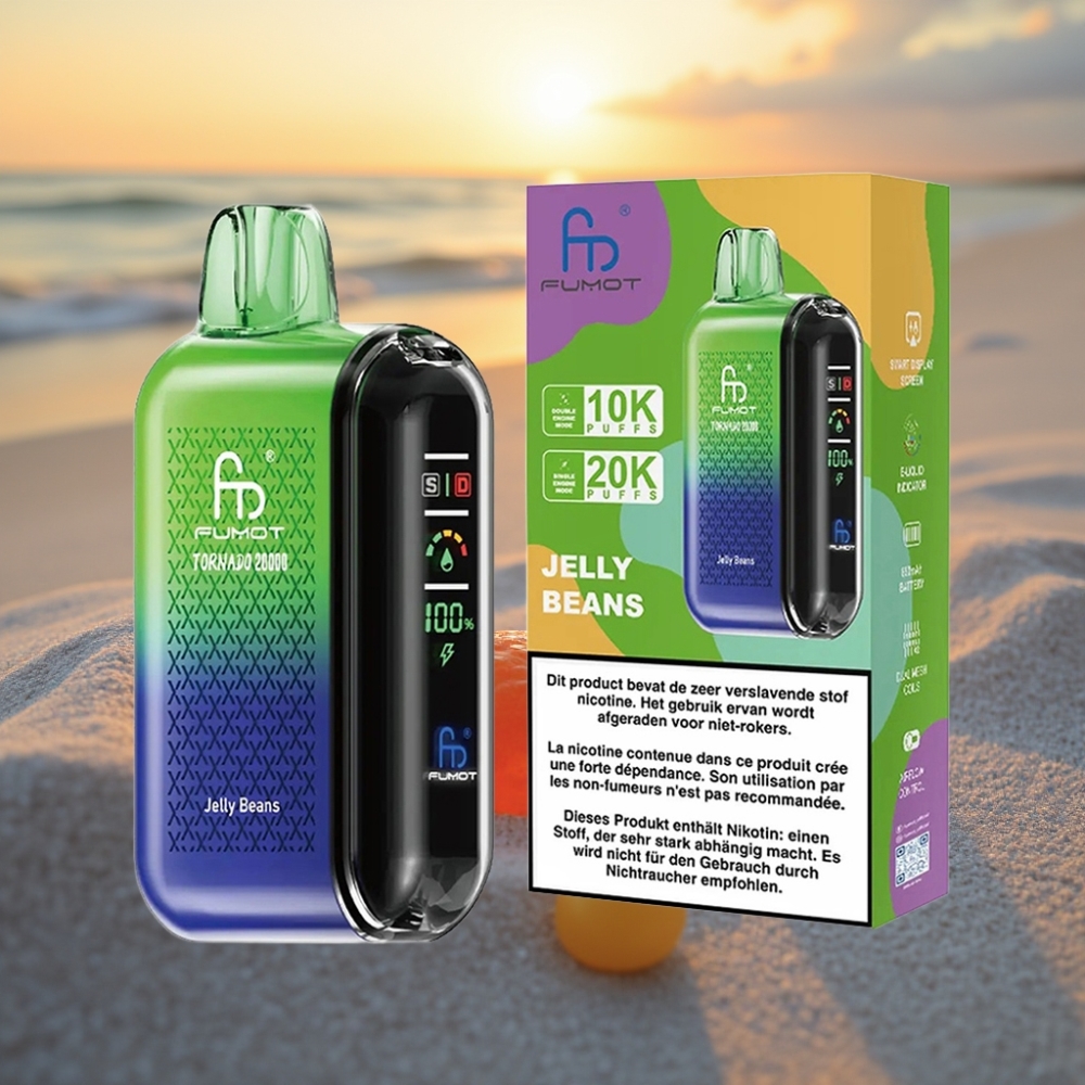 Fumot Tornado 20000 Puffs Vienreizējās lietošanas vape Želejas Pupiņas, Dual Mesh Coil, 20ml, 850mAh