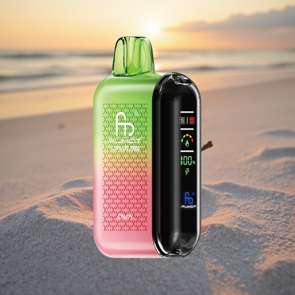 Fumot Tornado 20000 Puffs Vienreizējās lietošanas vape Ķiršu, Dual Mesh Coil, 20ml, 850mAh, Smart Display