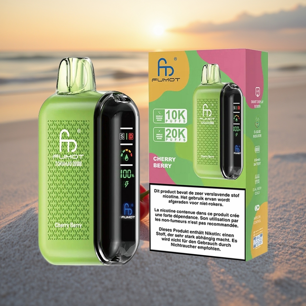 Fumot Tornado 20000 Puffs Vienreizējās lietošanas vape Ķiršu Ogu Garša, Dual Mesh Coil, 20ml, 850mAh