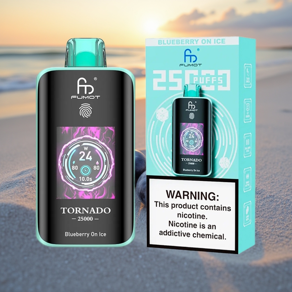 Fumot Tornado 25000 Puffs HD Ekrāns, 700mAh, 20ml, 0/2/3/5% Nikotīns, Type-C, Zāļu Kārkls Ledā