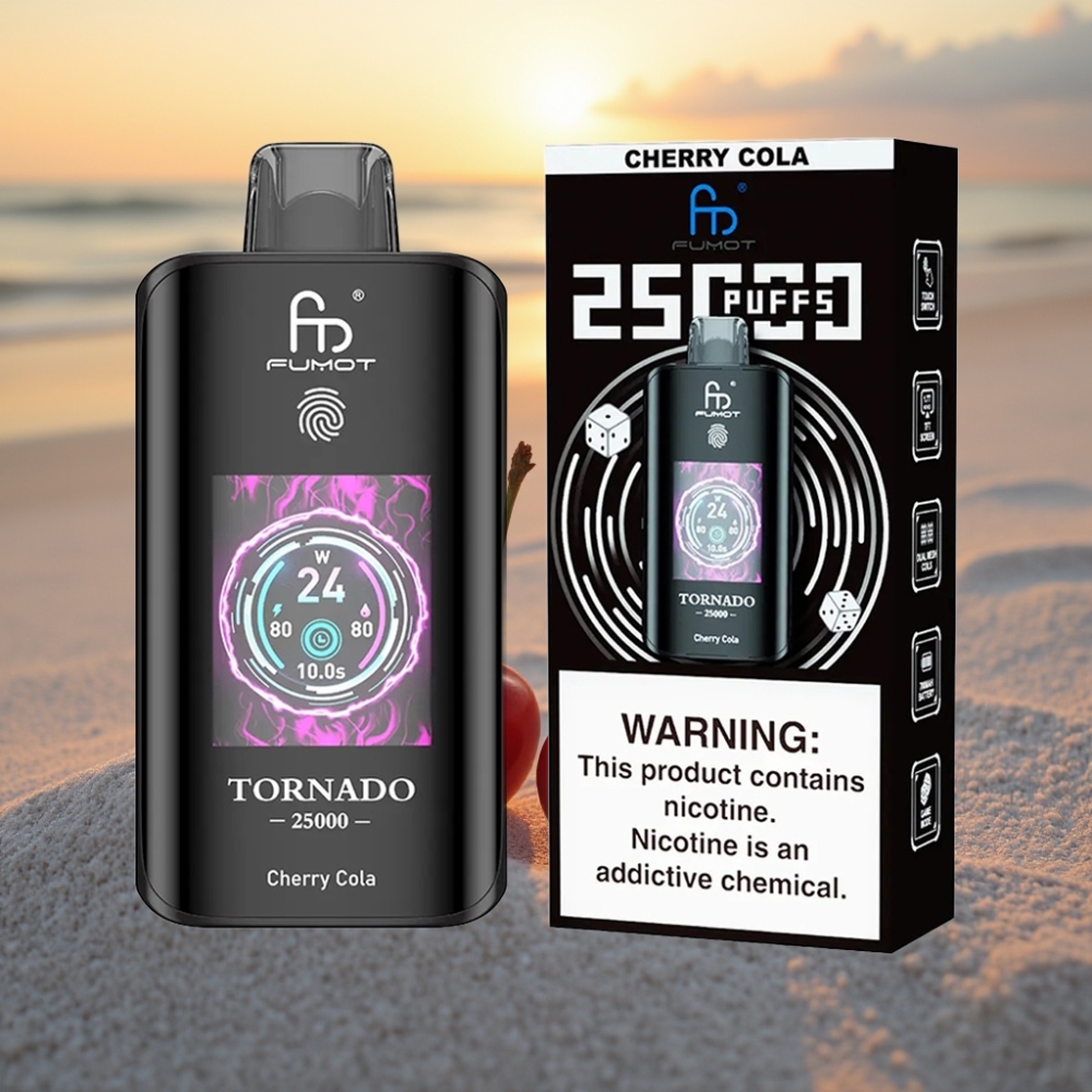 Fumot Tornado 25000 Puffs HD Ekrāns, 700mAh, 20ml, 0/2%/3%/5% Nikotīns, Type-C, Ķiršu Kola