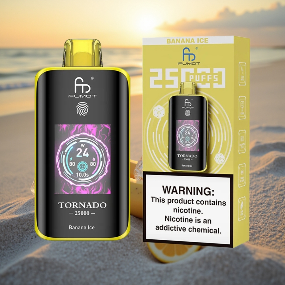 Fumot Tornado 25000 Puffs HD Ekrāns, 700mAh, 20ml, Banānu Ledus, Type-C