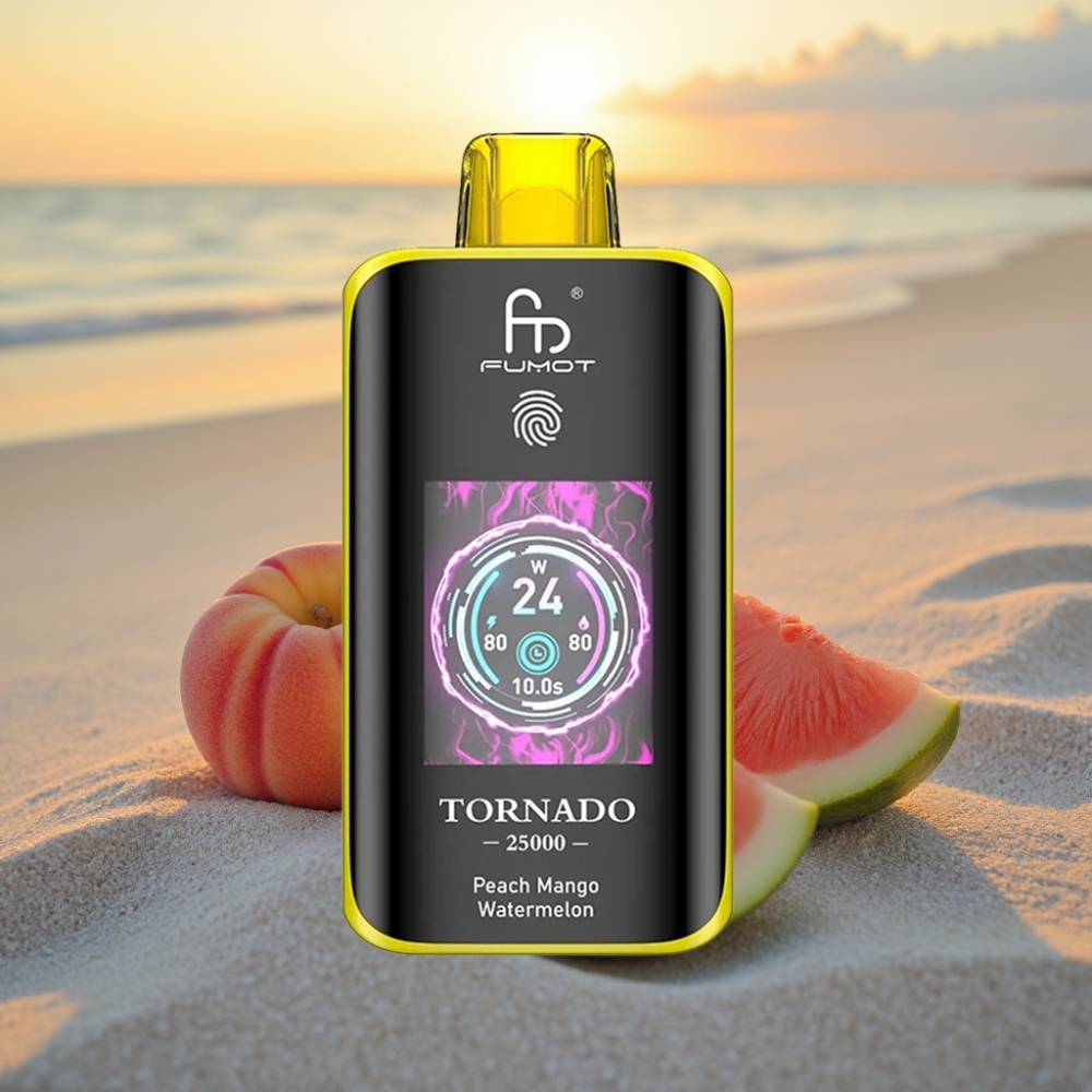 Fumot Tornado 25000 Puffs HD Ekrāns, 700mAh, 20ml Persiku Mango Arbūzu E-liķīdis