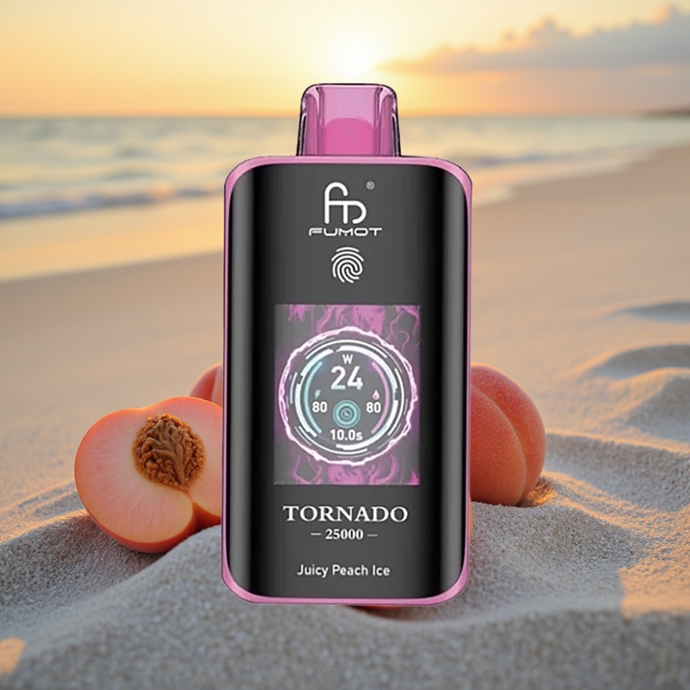 Fumot Tornado 25000 Puffs HD Ekrāns, 700mAh, 20ml, Sulu Peach Ledus, Type-C