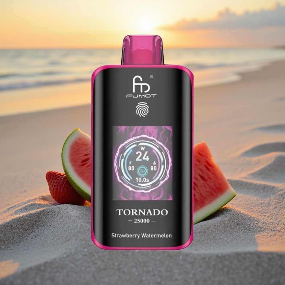 Fumot Tornado 25000 Puffs HD Ekrāns, 700mAh, 20ml, Zemeņu Arbūzs, 0/2%/3%/5% Nikotīns, Type-C