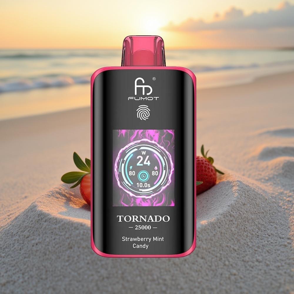 Fumot Tornado 25000 Puffs HD Ekrāns, 700mAh, 20ml, Zemeņu Mētāla Konfekte