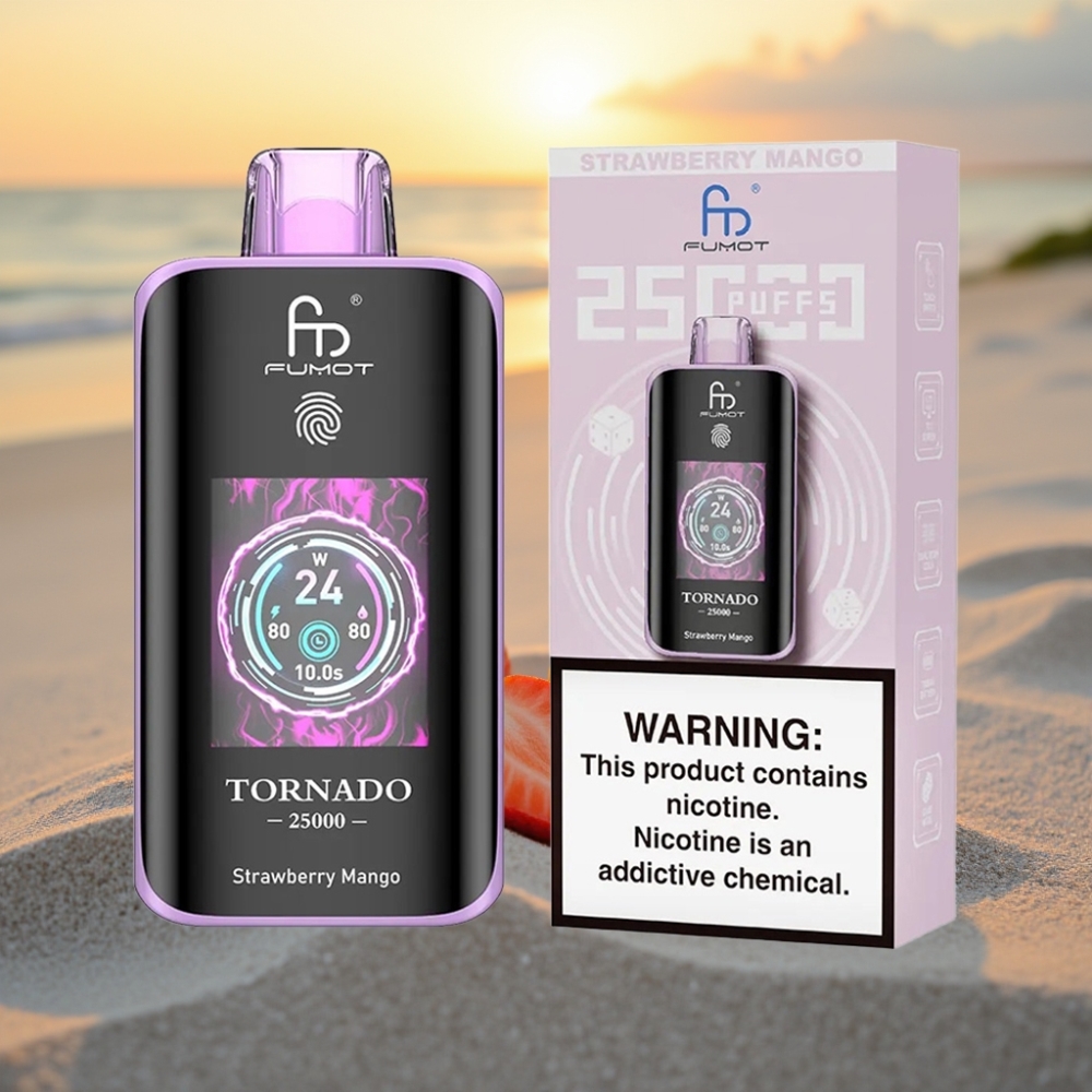 Fumot Tornado 25000 Puffs HD Ekrāns, 700mAh, 20ml, Zemeņu Manga, Type-C
