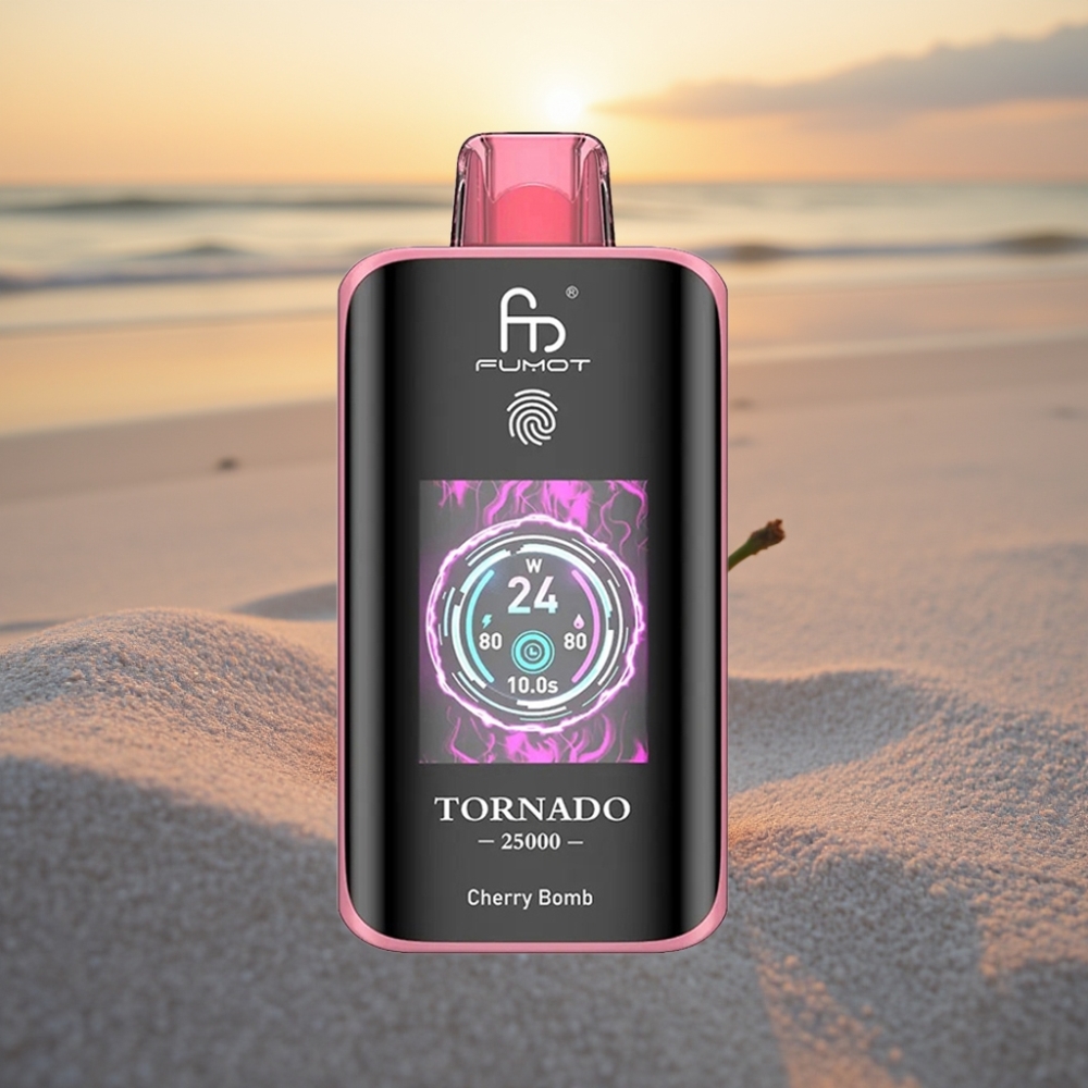 Fumot Tornado 25000 Puffs HD Ekrāns, 700mAh Akumulators, 20ml E-šķidrums, Kiršu Bumba