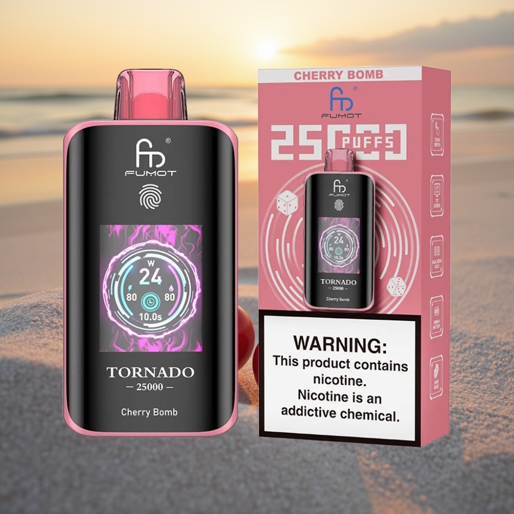 Fumot Tornado 25000 Puffs HD Ekrāns, 700mAh Akumulators, 20ml E-šķidrums, Kiršu Bumba