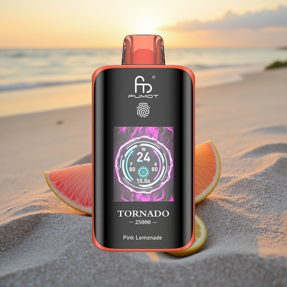 Fumot Tornado 25000 Puffs HD Ekrāns, 700mAh Akumulators, 20ml E-šķidrums, Rozā Limonāde