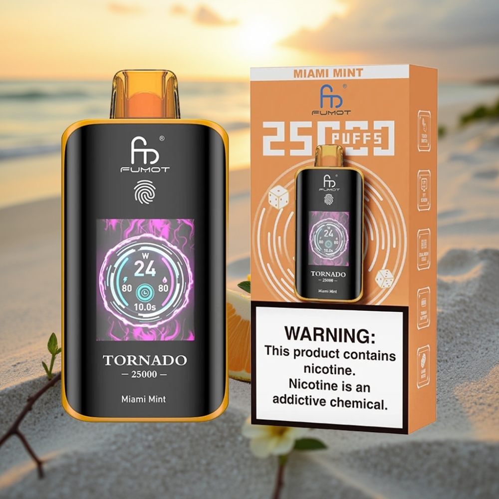 Fumot Tornado 25000 Puffs Izlaidams Veips Maiami Mētra, HD Ekrāns, 700mAh, 20ml, Type-C