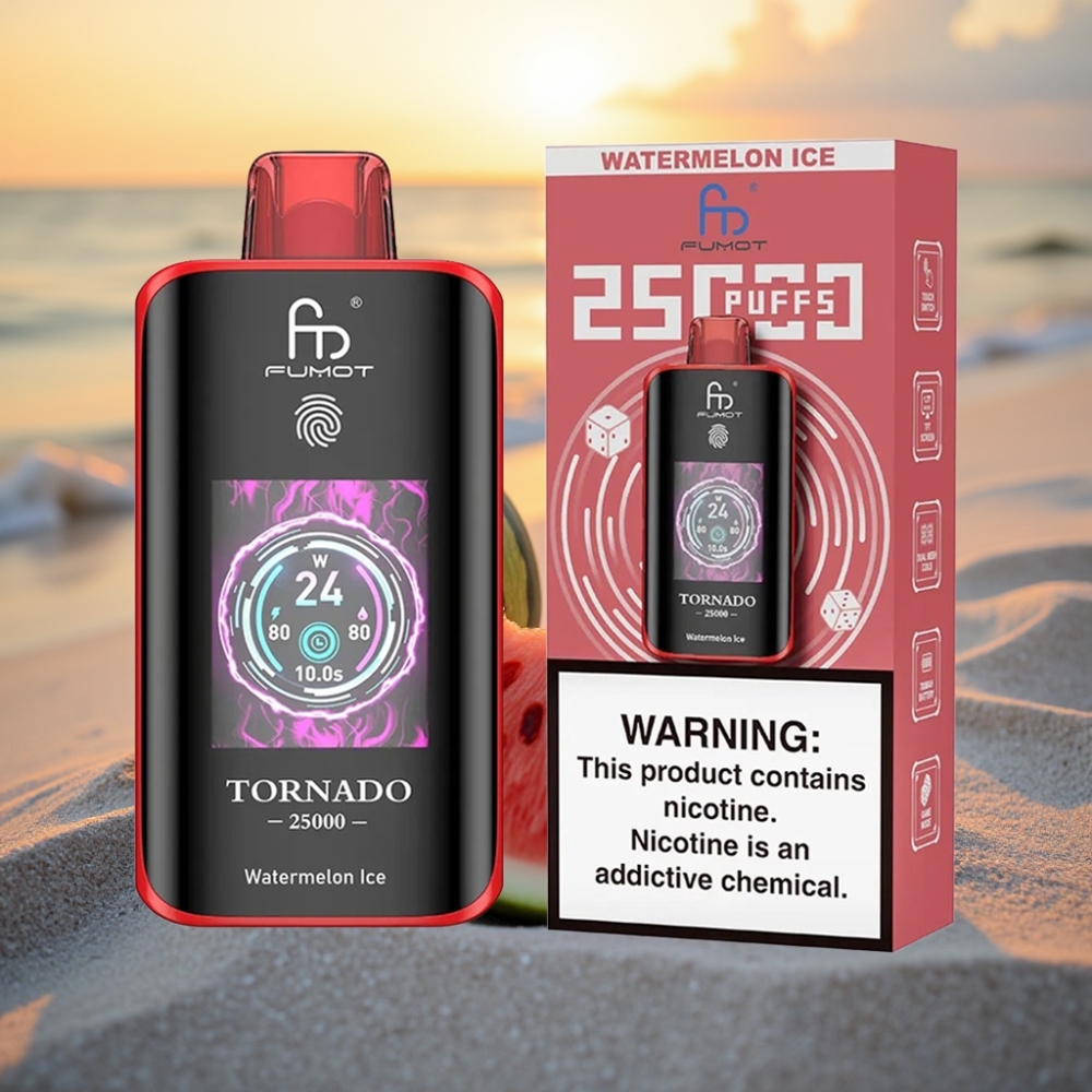 Fumot Tornado 25000 Puffs Vienreizējās lietošanas vape Arbūzu Ledus ar HD ekrānu, 700mAh bateriju, 20ml e-šķidrumu, Type-C