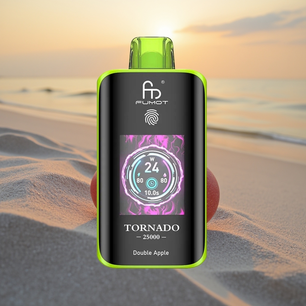 Fumot Tornado 25000 Puffs Vienreizējās lietošanas vape HD Ekrāns, 700mAh, 20ml, Type-C, Dubults Ābols