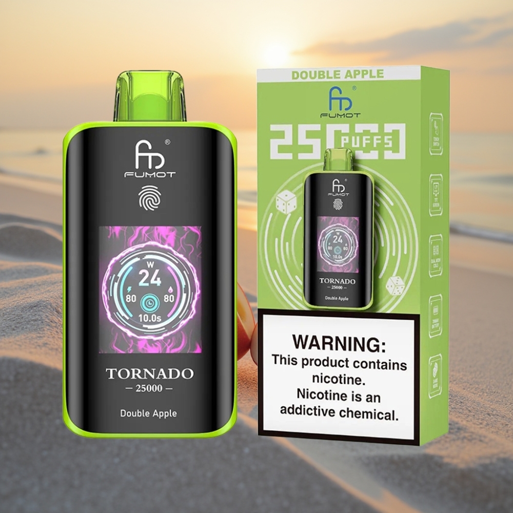 Fumot Tornado 25000 Puffs Vienreizējās lietošanas vape HD Ekrāns, 700mAh, 20ml, Type-C, Dubults Ābols