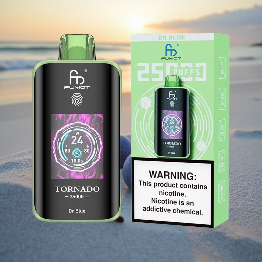 Fumot Tornado 25000 Puffs Vienreizējās lietošanas vape HD ekrāns, 700mAh baterija, 20ml e-šķidrums, Dr Zils