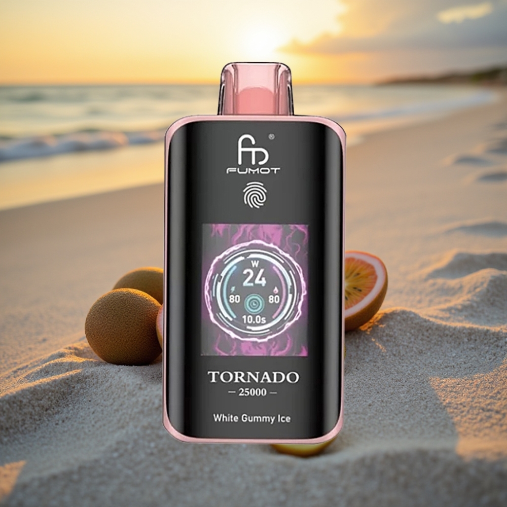 Fumot Tornado 25000 Puffs Vienreizējās lietošanas vape Kivi Marakuķe Gvaja ar HD ekrānu, 700mAh bateriju, Type-C