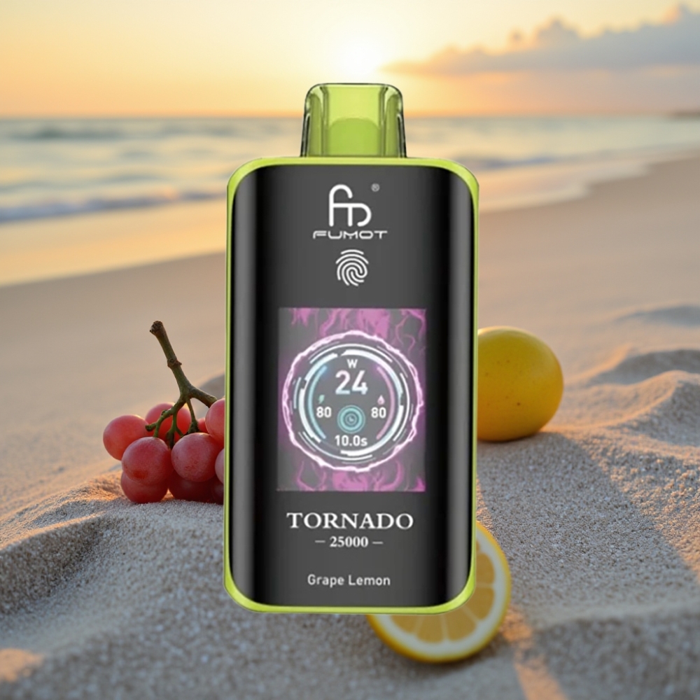 Fumot Tornado 25000 Puffs Vienreizējās lietošanas vape Vīnogu Citrons HD Ekrāns, 700mAh, Type-C