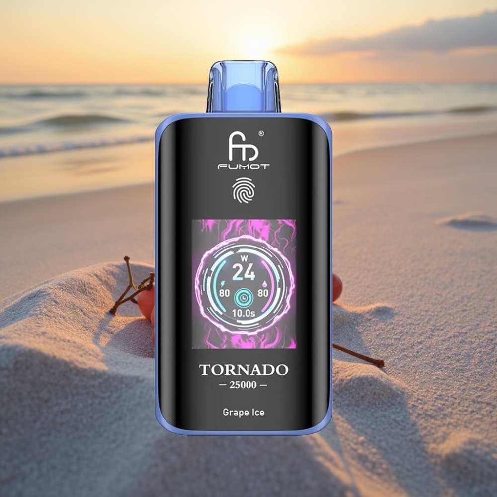 Fumot Tornado 25000 Puffs Vienreizējās lietošanas vape Vīnogu Ledus ar HD Ekrānu, 700mAh Akumulatoru, 20ml E-šķidrumu, Type-C
