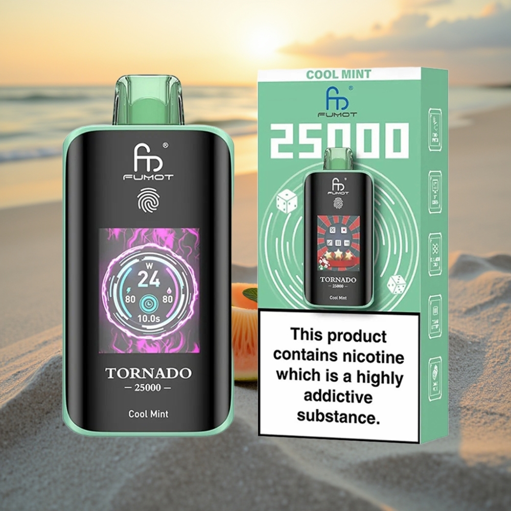Fumot Tornado 25000 Puffs Vienreizējās lietošanas vape Vēsā Mētra ar HD ekrānu, 700mAh bateriju, 20ml e-šķidruma