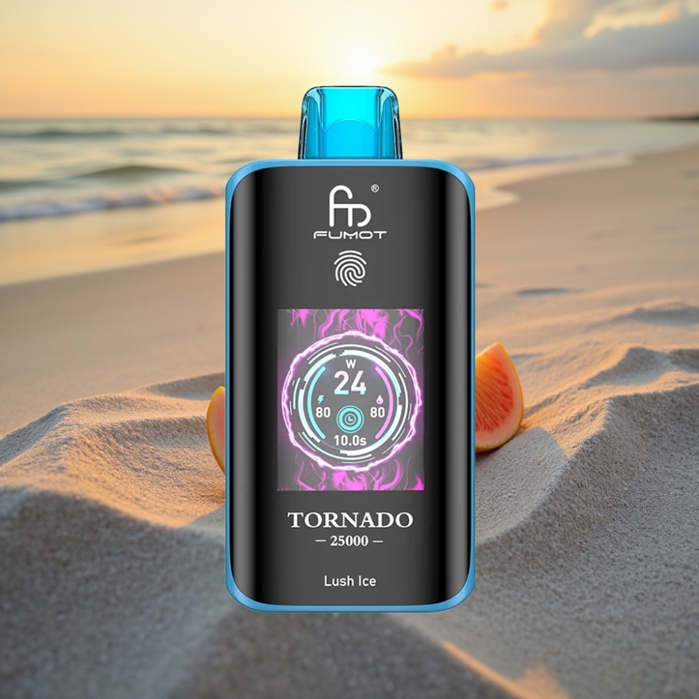 Fumot Tornado 25000 Puffs Vienreizējās lietošanas vape Zaļā Ledus ar HD ekrānu, 700mAh bateriju, Type-C