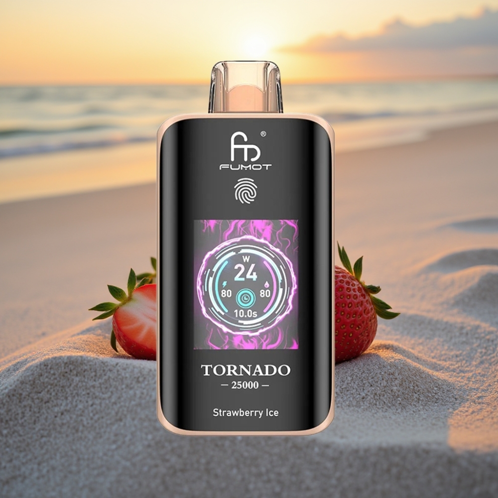 Fumot Tornado 25000 Puffs Vienreizējās lietošanas vape Zemeņu Ledus ar HD ekrānu, 700mAh bateriju, Type-C