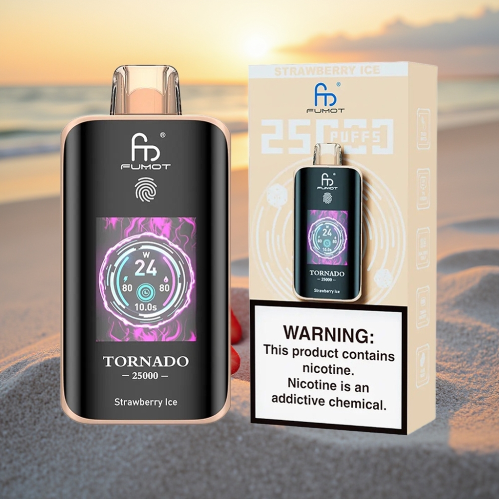 Fumot Tornado 25000 Puffs Vienreizējās lietošanas vape Zemeņu Ledus ar HD ekrānu, 700mAh bateriju, Type-C