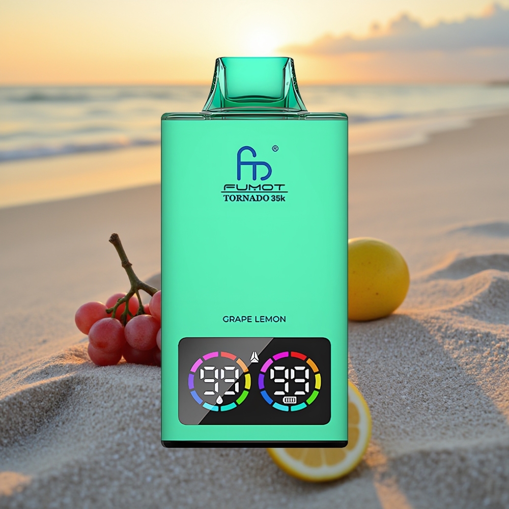 Fumot Tornado 35K Vienreizējās lietošanas vape 35000 Puffi, Vīnogu Citrons, Dual Mesh Coil, 15ml E-šķidrums, USB-C