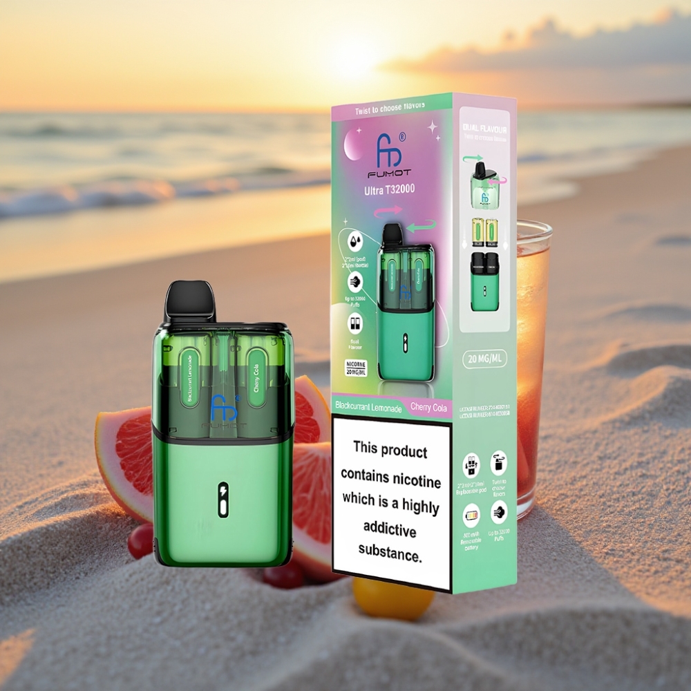 Fumot Ultra T32000 Vienreizējās lietošanas vape 32000 pūkšanas, 800mAh baterija, 24ml šķidruma (Upenes Citronāde - Kiršu Kola), Type-C uzlāde, 20mg nikotīna