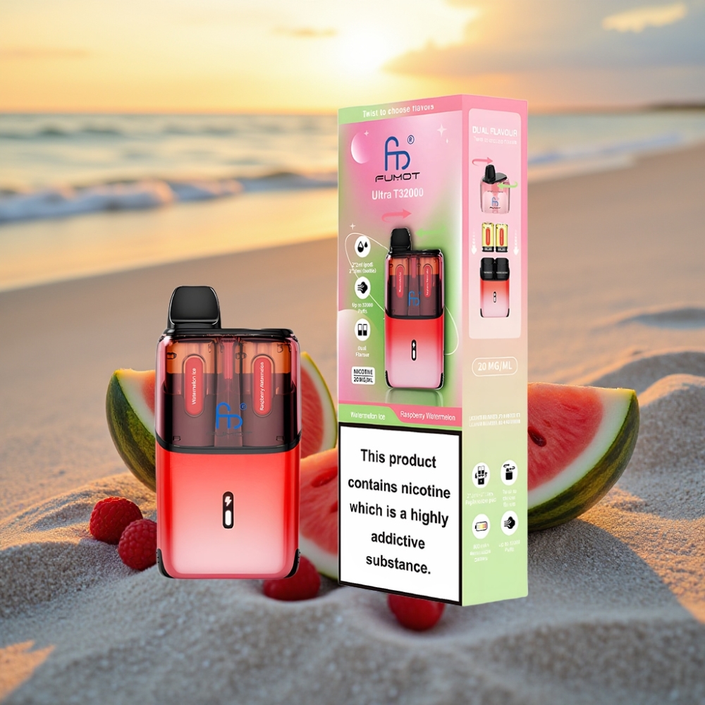 Fumot Ultra T32000 Vienreizējās lietošanas vape Arbūzu Ledus - Aveņu Arbūzs, 32000 piepūšanas, 800mAh, 24ml, Type-C, 20mg, Mesh Coil