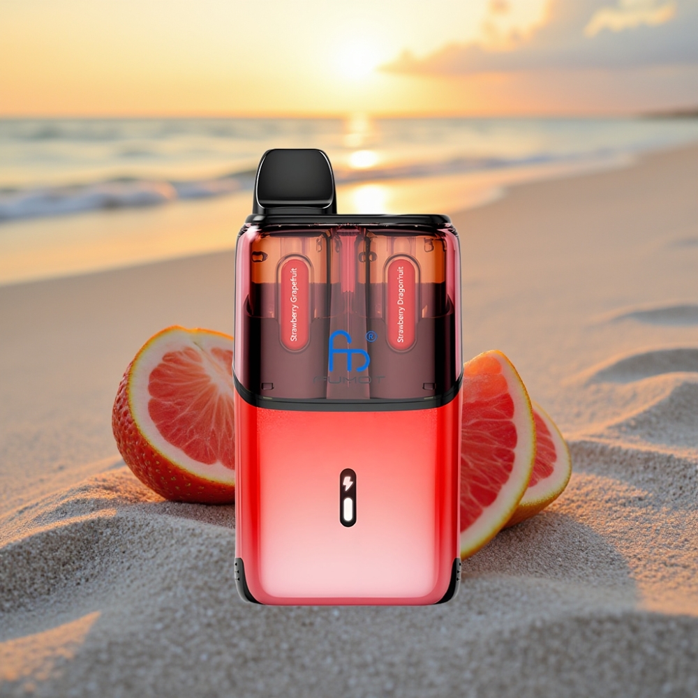 Fumot Ultra T32000 Vienreizējās lietošanas vape Zemeņu Greipfrūts - Zemeņu Pūķauglis, 32000 ievelkieni, 800mAh, 24ml, Type-C, 20mg, Mesh Coil