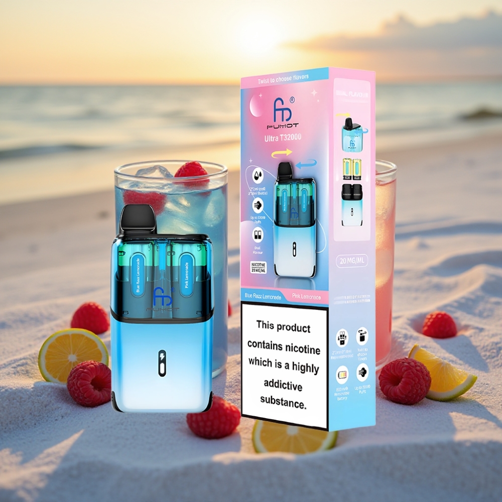 Fumot Ultra T32000 Vienreizējās lietošanas vape Zilā Aveņu Limonāde - Rozā Limonāde, 32000 Iekšpūšu, 800mAh Akumulators, 24ml E-Liquids, Type-C Uzlāde, 20mg Nikotīns, Mesh Coil