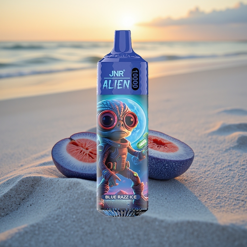 JNR Alien 10000 Puffs Vienreizējās lietošanas vape Zilā aveņu ledus, 850mAh, 20ml, Type-C, RGB