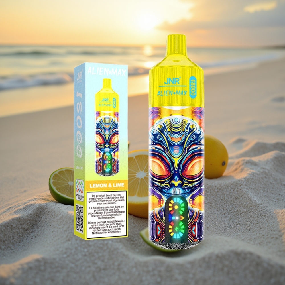 JNR Alien Max 18000 Puffs Vienreizējās lietošanas vape Citrons & Laims: LED Displejs, Dubults Coils, 28ml, 0-5% Nikotīns